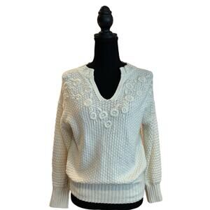 Lucky Brand Long Sleeve, V-Neck, Floral Cream Sweater, Size XS, EUC